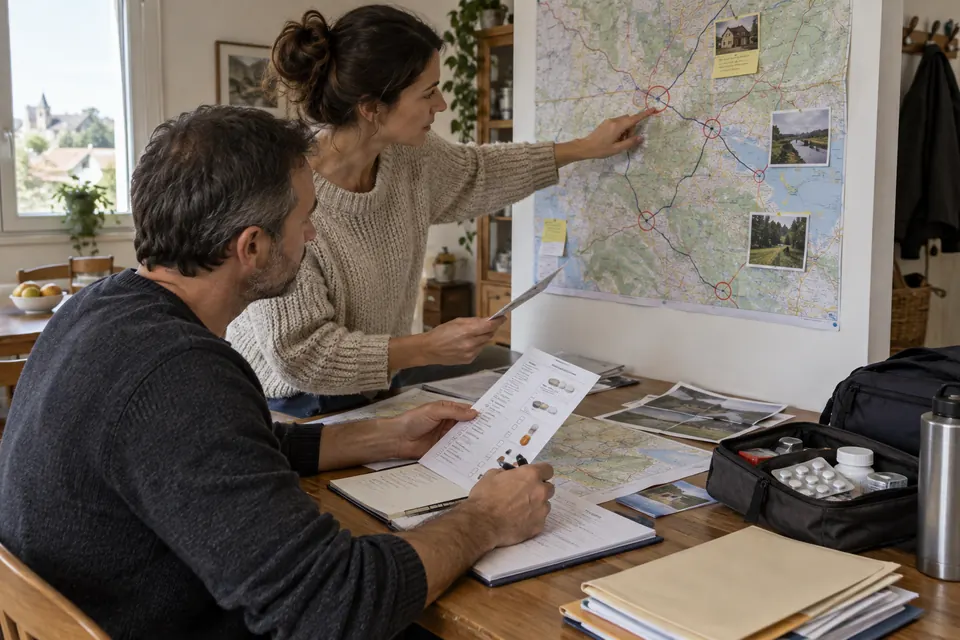 Des adultes définissent des contacts et des lieux de rendez-vous sur une carte