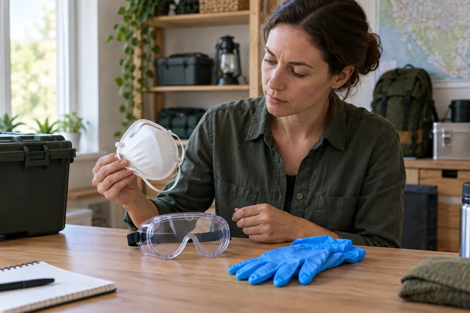 Comparaison d’un masque, de lunettes et de gants de protection