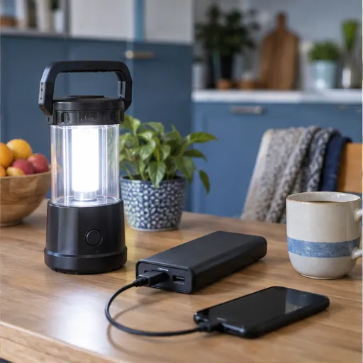 Lanterne rechargeable et batterie de secours sur une table