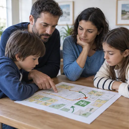 Famille réunie autour d’un plan de mise en sûreté