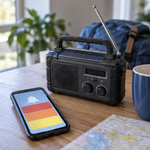 Radio à piles et téléphone préparés pour recevoir une alerte