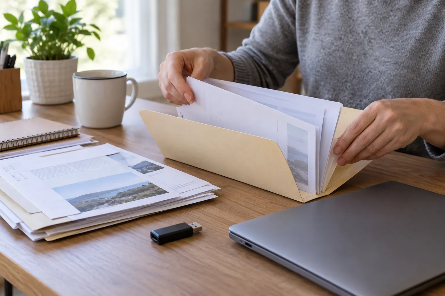 Classement de papiers illustratifs près d’un support de sauvegarde
