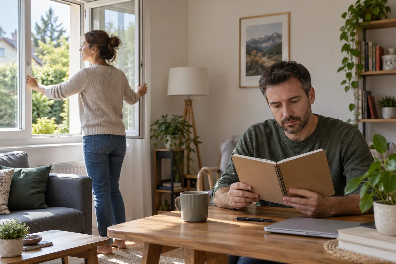 Aération d’une pièce et consultation de notes au domicile
